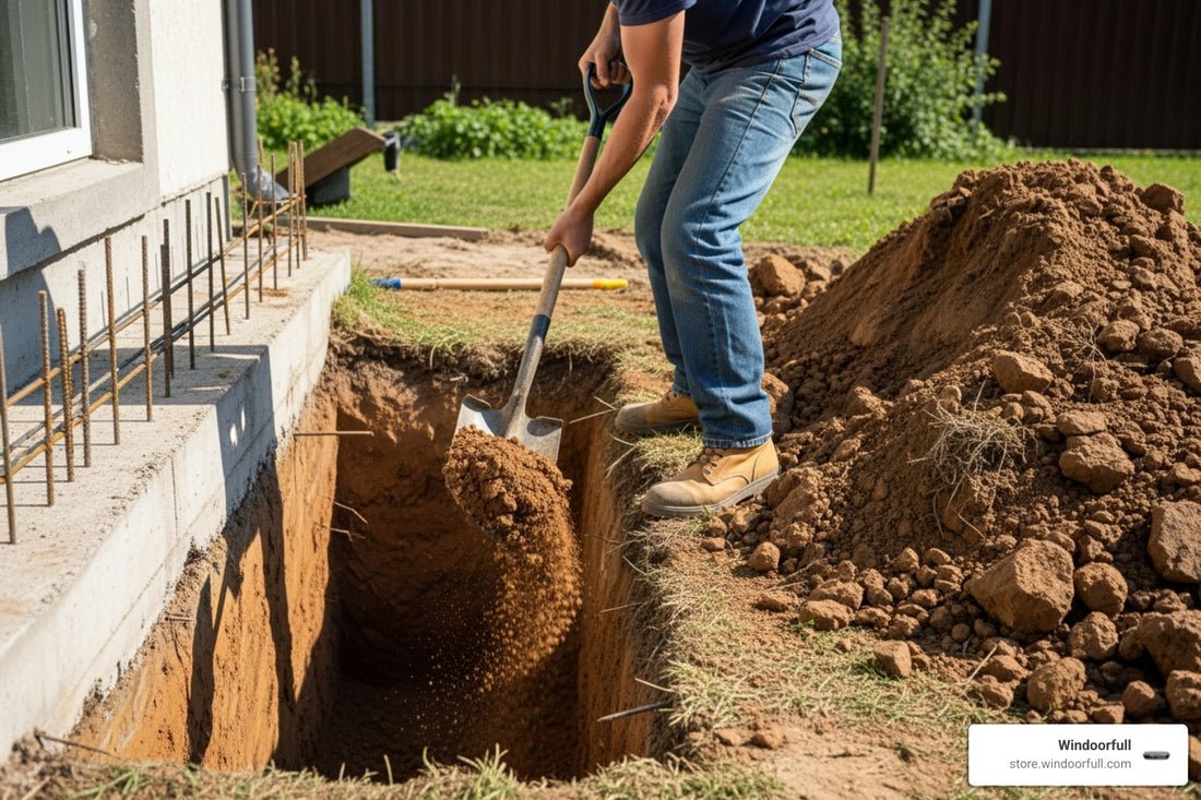 install window well dig set drain cover