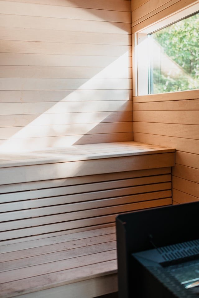 clean sauna wood benches walls sauna rocks